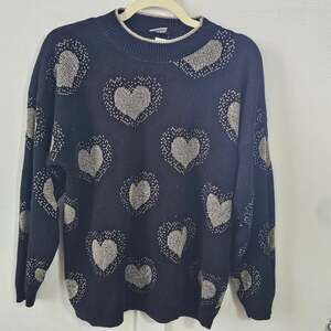 Vintage Frederick’s of Hollywood Black Gold Metallic Heart Knit Sweater